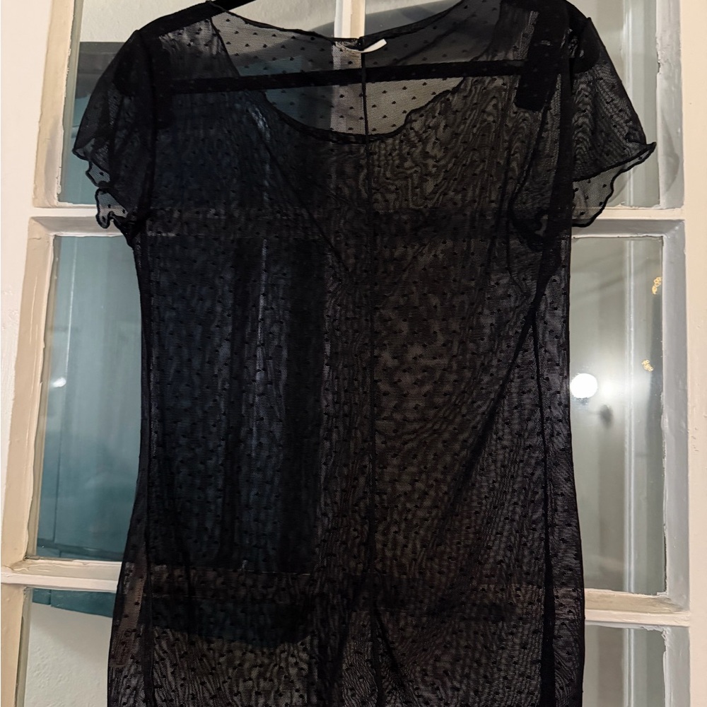 Free People Black Sheer Polka Dot Blouse
